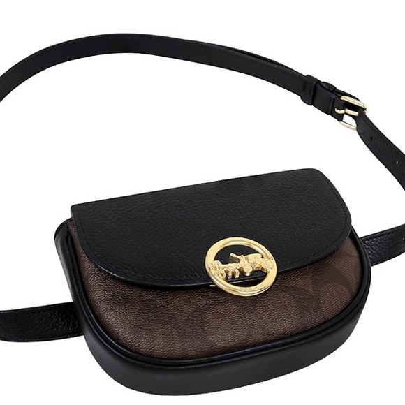 Coach Jade Mini Belt Signature Canvas Brown Black F88007 - Picture 1 of 16